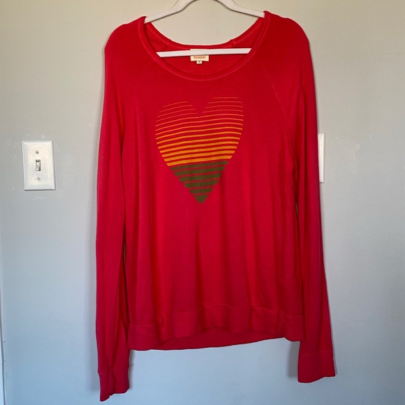 SUNDRY Hot Pink rainbow Heart Print SWEATSHIRT - Picture 2 of 5